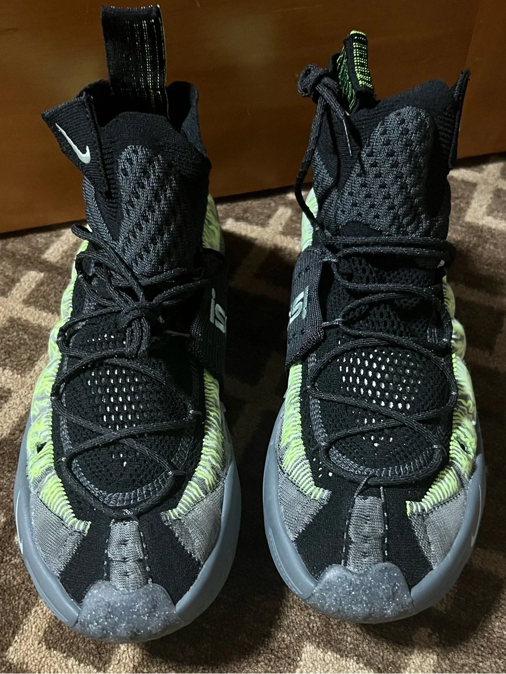 Nike Black and Neon Yellow Knit High-Top Sneakers mens sz 11.5